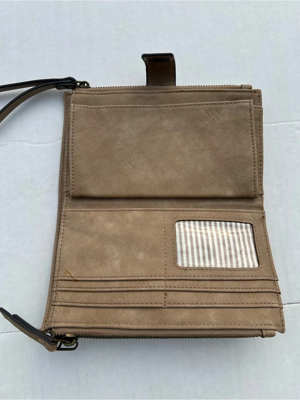 Maurices Taupe Faux Leather Turn-Lock Oversized Wristlet Wallet